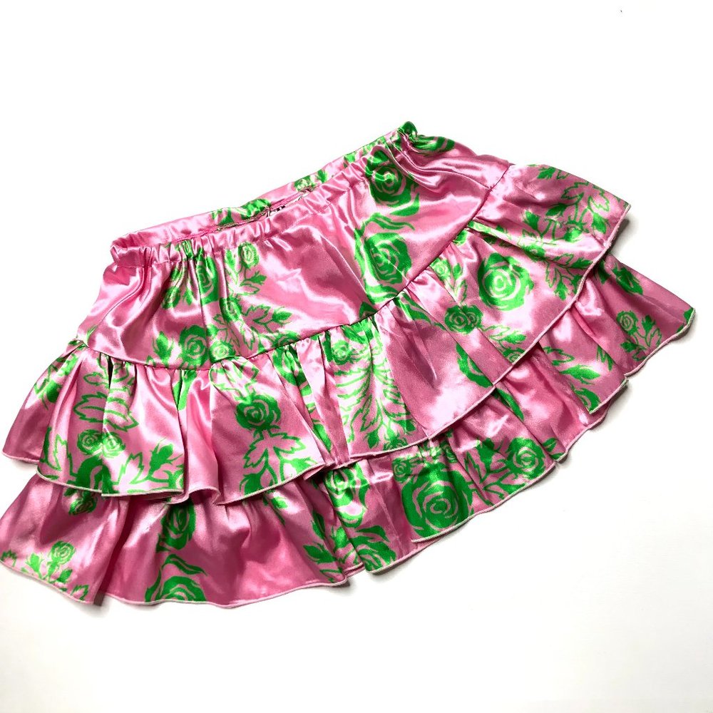 Mamo Howell pink green tiered pull on skirt hawaii